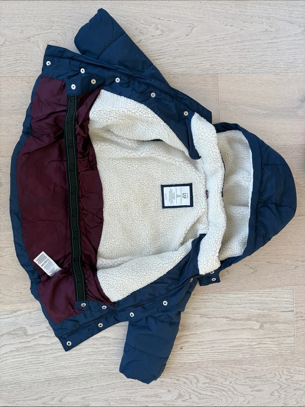 GAP Boy's Navy Puffer Jacket with Sherpa Hood Lining